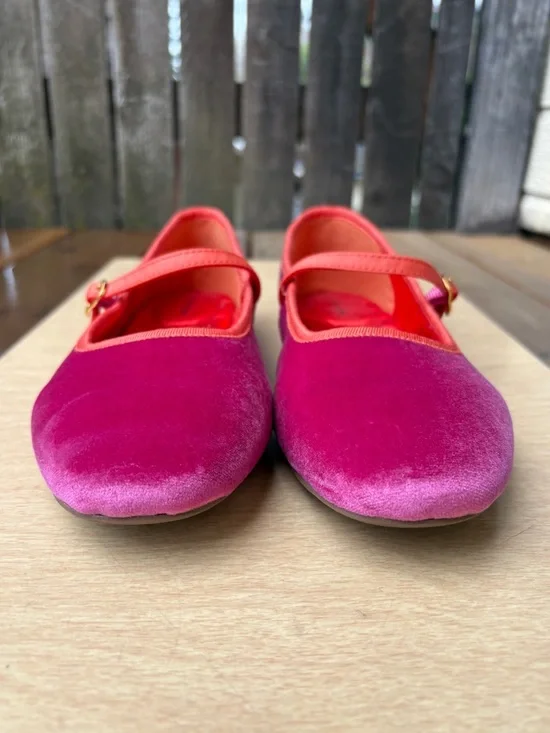 Birdies Hummingbird Velvet Mary Jane Flats In Hot Pink & Orange Sz 8.5 - Picture 5 of 12